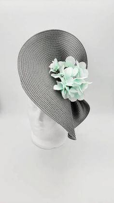 Free EXPRESS 1-2 Day Shipping GISELLE Gray Fascinator Aqua | Etsy Green Summer Fascinator With Handmade Flowers, Gray Summer Party Hat, Summer Gray Party Hat, Elegant Gray Summer Hat, Elegant Green Mini Hats For The Beach, Elegant Green Mini Hats For Beach, Silver Fascinator, Grey Fascinator, Yellow Fascinator