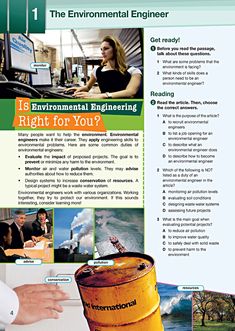 a brochure for environmental engineering with images of people working on computers and talking to each other