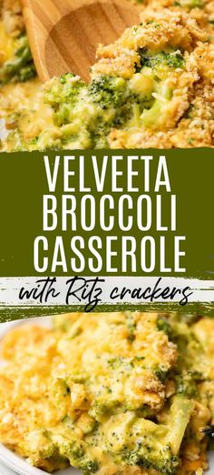 broccoli casserole with rice crockers on a white plate