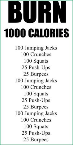 the workout plan for burn calories is shown in black and white, with an image of