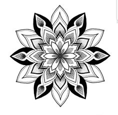 a black and white drawing of a flower with leaves on it's petals in the center