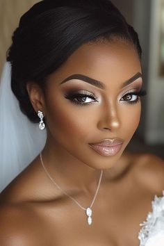 Makeup Looks For Wedding Bridesmaid Black Women, Bridal Makeup For Large Eyes, Bridal Makeup For Black Skin, Wedding Makeup For A Black Dress, Black Bridesmaid Makeup Natural, Mother Of The Bride Makeup Black Women, Bold Bridal Makeup For Brown Eyes, Black Woman Bridal Makeup, Mom Of The Bride Makeup