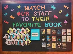 a blackboard with pictures and words on it that says match your staff to their favorite book