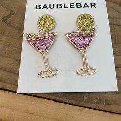 Baublebar Purple Cosmo Martini W/Limes Dangle Earrings Brand New Never Used Or Displayed Super Adorable And Very Showy Earrings Wear For Holidays Or Just A Fun Date Night! Authentic Product Ships Fast From A Smoke And Pet Free Home Cosmo Martini, Toucan Earrings, Bridal Diamond Ring, Dark Earrings, Minnie Mouse Earrings, Baublebar Earrings, Crawlers Earrings, Jeweled Earrings, Snake Earrings