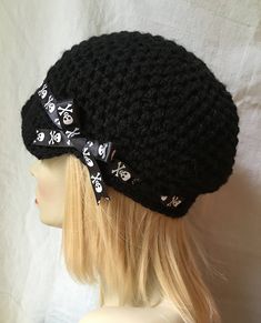 Free Shipping USA. Black Women's hat. Newsboy. Adults. Teens. Hand-crocheted with soft Acrylic yarn embellished with a Ribbon and a crocheted flower. Cotton is also available. Please request. Want the hat and/or flower in another color? Just let me know. COLOR (S): Hat: Black in Acrylic or cotton. If not specified, acrylic will be sent. Accents: Black Grosgrain Ribbon, Crocheted Flower - Gray and Black with Pearl Button AVAILABLE SIZE(S): Typical Size Chart 21 inches Adult S 22 inches Adult M 23 Black Brimmed Crochet Hat, One Size Fits Most, Black Yarn Cap, Black Crochet Yarn Hat, Black One-size Crochet Hat, One Size Black Crochet Cap, Black Brimmed Mini Hat One Size, Black Brimmed Mini Hat, One Size, Black Crochet Hat With Curved Brim, Black Crochet Brimmed Hat