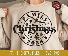 a family christmas shirt is shown with the words family christmas on it and an ornament