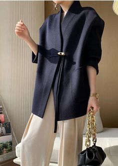 Woolen Coat Winter, Mode Casual, Coat Winter, Woolen Coat, Moda Vintage, Look Fashion