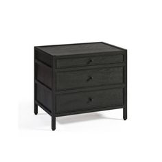 a black nightstand with two drawers on one side and an open drawer on the other