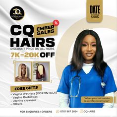 a flyer for a hair salon with an image of a woman in scrubs