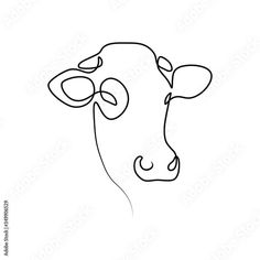 a cow's head is shown in black and white, with one line drawn on it