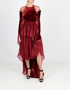 ANTONIO BERARDI CLOTHINGTOPMISC Velvet Tie Shoulder Top Velvet Tie, Antonio Berardi, Long Sleeve Lace, Classy Outfits, Mid Length, High Low Dress, High & Low, Shoulder Top, In Italy