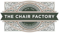 the chair factory logo with an ornate frame and green ribbon around it's corner