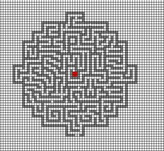 a red dot is in the middle of a white square with an intricate design on it