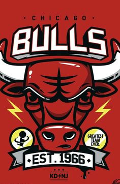 the chicago bulls logo is shown on a red background with white and black lettering that reads,