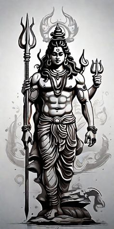 the god is depicted in black and white