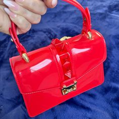 This Bag Is Brand New And Unused But Missing Tag. It Has A Removable Gold Strap To Extend. Trendy Red Satchel, Chic Red Satchel For Party, Red Satchel With Detachable Strap For Party, Red Party Satchel With Detachable Strap, Red Rectangular Satchel For Party, Red Party Bags With Gold-tone Hardware, Red Mini Bag, Mini Bags, Lady In Red