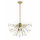 a gold chandelier with four lights on each side and three arms, in the shape of an umbrella