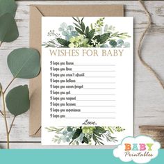 a baby wishes card with greenery on it