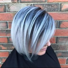 Platinum White with Dark Roots Salt And Pepper Bob, Funky Haircuts, Short Hairstyles Over 50, Grey Curly Hair, Grey White Hair