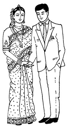 a man and woman standing next to each other in front of a black and white background