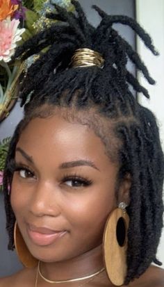 Follow for more Medium Size Dreadlocks Black Women, Gray Dreads Black Women, Black Women With Locs Aesthetic, Black Woman Locs Hairstyles, Locs With Hats Women, Loc Vacation Styles, Short Loc Styles For Women Locks, Black Locs Black Women, Braided Locs Styles For Women