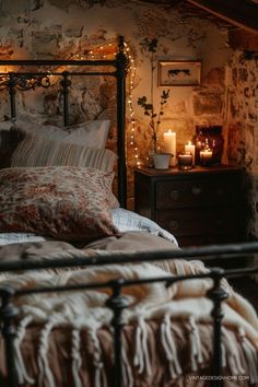 A beautifully styled dark bedroom with vintage furniture, moody lighting, and earthy tones, showcasing the charm of a dark cottagecore aesthetic bedroom and inspiring cozy cottagecore ideas for unique bedroom ideas.