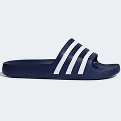 adidas Adilette Aqua Slides - Dark Blue-White (Side 1) Blue Slides, Teddy Bear Pendant, Shopee Finds, Men Slides, Icebox Cake, Sneaker Sale, Adidas Brand, Adidas Adilette, Outdoor Play Equipment