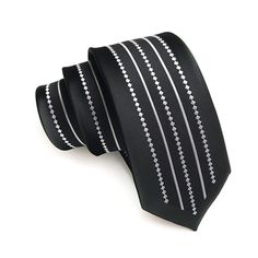 Slim Stripe Neck Tie — Shop Sassy Chick Elegant Black Summer Ties, Black Summer Business Ties, Black Tie For Spring, Black Ties For Spring, Modern Fitted Black Suit And Tie Accessories, Adjustable Black Tie For Office, Black Summer Formal Ties, Classic Black Ties, Slim Tie