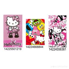 three different hello kitty stickers are shown