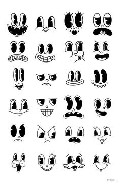 cartoon faces drawn in black and white