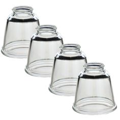 three clear glass vases with black lids