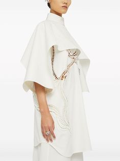 Jil Sander lace-detail cotton-silk Cape Top - Farfetch Silk Cape, Cape Top, Cape Tops, Demi Fine Jewelry, Exclusive Fashion, Wide Sleeves, Ivory White, Jil Sander, Fashion Details