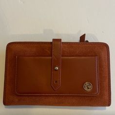 Spartina 449 Genuine Leather Wallet Burnt Orange Never Used Brown Travel Wallets With Magnetic Closure, Tan Clutch For Everyday Use, Orange Leather Wallet For Daily Use, Tan Wallets With Card Slots For Everyday Use, Cognac Wallet With Removable Pouch For Daily Use, Tan Wallets With Interior Card Slots For Everyday, Cognac Leather Wallet, Daily Use Cognac Wallet With Removable Pouch, Chic Wallets With Snap Closure For Daily Use