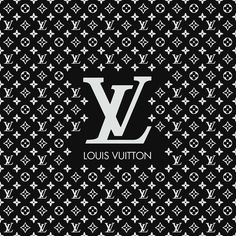 the louis vuitton logo is shown on a black background with white stars and dots