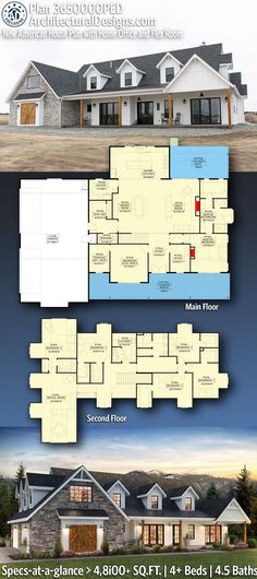 the floor plan for this home is shown in two different colors and sizes, with three separate