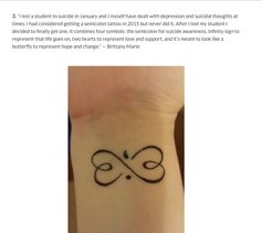 a tattoo with an infinite symbol on the wrist