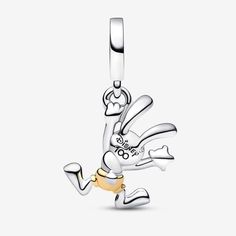 Celebrate one of the Disney's original characters. Oswald is hand-finished in sterling silver with hand-applied black enamel eyes and 14k gold trousers. He is playfully holding a sparkling lab-grown diamond in one hand and swinging from the bail with the other. To commemorate 100 years of magic, "Disney 100" is engraved on the back of his head. Wear this limited edition charm as a reminder to reach for your dreams - just like Oswald. | Pandora Disney 100th Anniversary Oswald Lab-grown Diamond Da Gold Trousers, Dream Bracelet, New Charmed, Head Wear, Original Characters