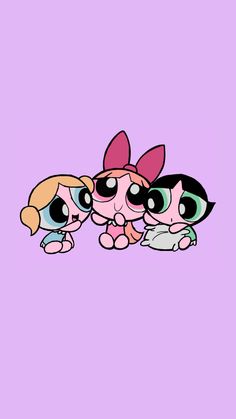 the powerpuff girls wallpaper with three different cartoon characters on it, one is pink