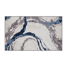 an abstract painting with blue and gray colors on white paper, in the shape of swirls