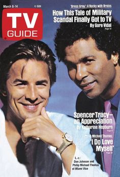 two men are smiling on the cover of tv guide, which is featured in this magazine