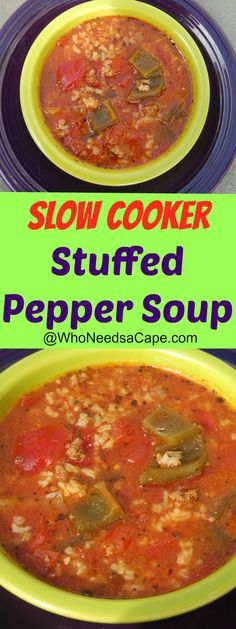 this slow cooker stuffed pepper soup is the perfect way to use up leftovers