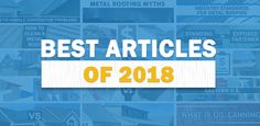 the words best articles of 2018 are displayed in front of blue and white background with images of houses