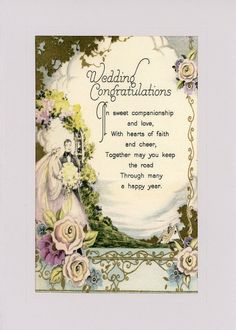 a wedding congratulations card with an image of a bride and groom