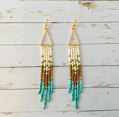 Triangle Fringe Earrings, Bead Fringe Earrings Pattern, Fringe Earrings Pattern, Triangle Frame, Fringe Beaded Earrings, Bead Fringe Earrings, Stitch Earrings, Earrings Triangle, Beaded Earrings Native