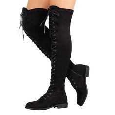 Category:Boots; Upper Materials:PU; Embellishment:Lace-up; Season:Fall,Winter; Heel Type:Low Heel; Gender:Women's; Toe Shape:Round Toe; Type:Over The Knee Boots,Crotch High Boots,Thigh High Boots; Style:Casual,Industrial Style; Heel Height(inch):<1; Outsole Materials:Non-Slip Tread,Rubber; Occasion:Daily,Outdoor; Closure Type:Lace-up; Listing Date:09/27/2022; Production mode:External procurement; 2024 Trends:Plus Size,Lace Up Boots; Foot Length:; Foot Width:; Size chart date source:Provided by S Womens High Boots, Thigh High Suede Boots, Fabric Boots, Flat Heel Boots, Fashionable Snow Boots, Winter Shoes For Women, Pointed Toe Boots, Snow Boots Women, Winter Boots Women