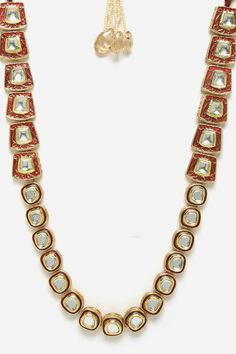 Product Features: Color: Red, Gold, Cream, Maroon, White Material: Metal Design: Kundan, Pearls, Natural Stones Dimensions: Length of Necklace =67 CM; Width of Necklace = 4.2 CM; Adjustable - Yes Occasion: Festivewear, Partywear Product Type: Necklace Only Disclaimer: There will be slight difference in digital to actual image Red Kundan Necklace For Formal Temple Jewelry Style, Formal Red Kundan Necklace For Festivals, Red Kundan Necklace For Diwali Formal, Red Festive Necklace For Diwali, Red Temple Jewelry Necklaces For Formal Occasions, Traditional Red Necklace For Formal Occasions, Traditional Red Necklaces For Formal Occasions, Traditional Red Necklace For Formal Events, Red Bridal Necklace For Diwali Gift