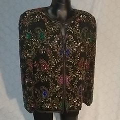 Beautiful Vintage Full Sequin Jacket Lovely Condition Gold, Black And Jewel Tone Colors Wear To A Festival, Bingo Night, Cruise, New Year's Eve, Or Your Own Personal Party Party Jacket, Bingo Night, Party Jackets, Jewel Tone Colors, Sequin Jacket, Jacket Blazer, Jewel Tones, New Year's, Bingo