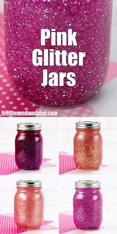 pink glitter jars with different colors and sizes