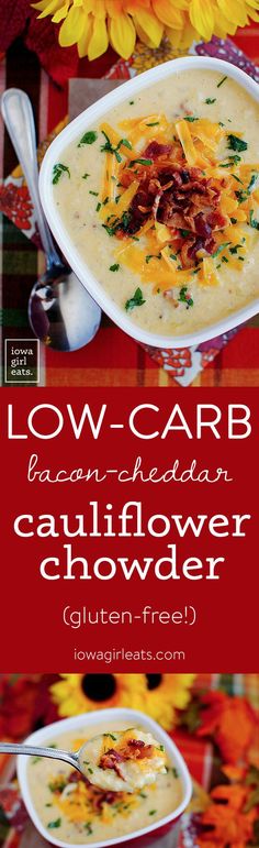 low carb bacon and cheesy cauliflower chowder is the perfect way to enjoy it