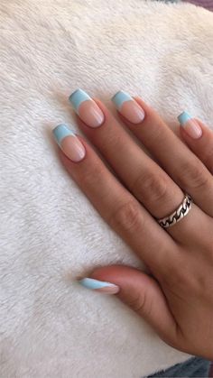 Blue Gel Tips Nails, Spring Nails Aesthetic Simple, French Tip With Different Colors, Mail Designs For Natural Nails, Preppy Nails Acrylic Square, Cute Nail Ideas For Spring Acrylic, Tropical Vacation Nails Simple Square, Simple Powder Nails, Spring Nail Inspo Coffin